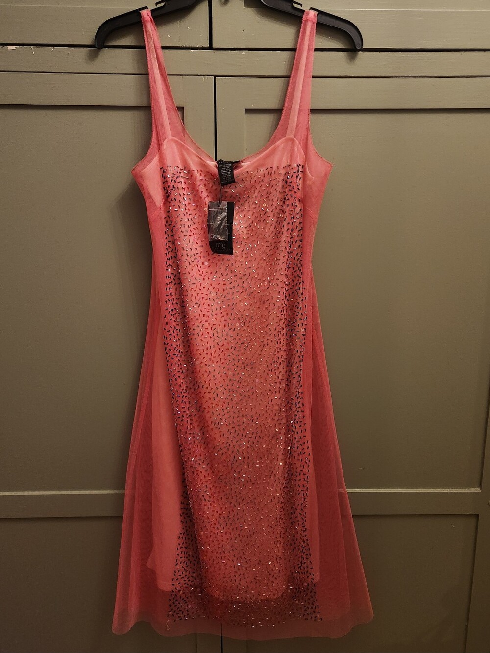 BCBG Azale Sheer Pink Sequin Slip Dress